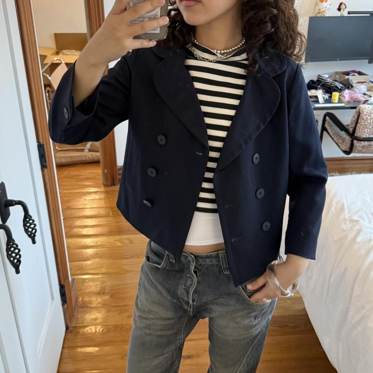 Agnès B Navy Wool Cropped Peacoat