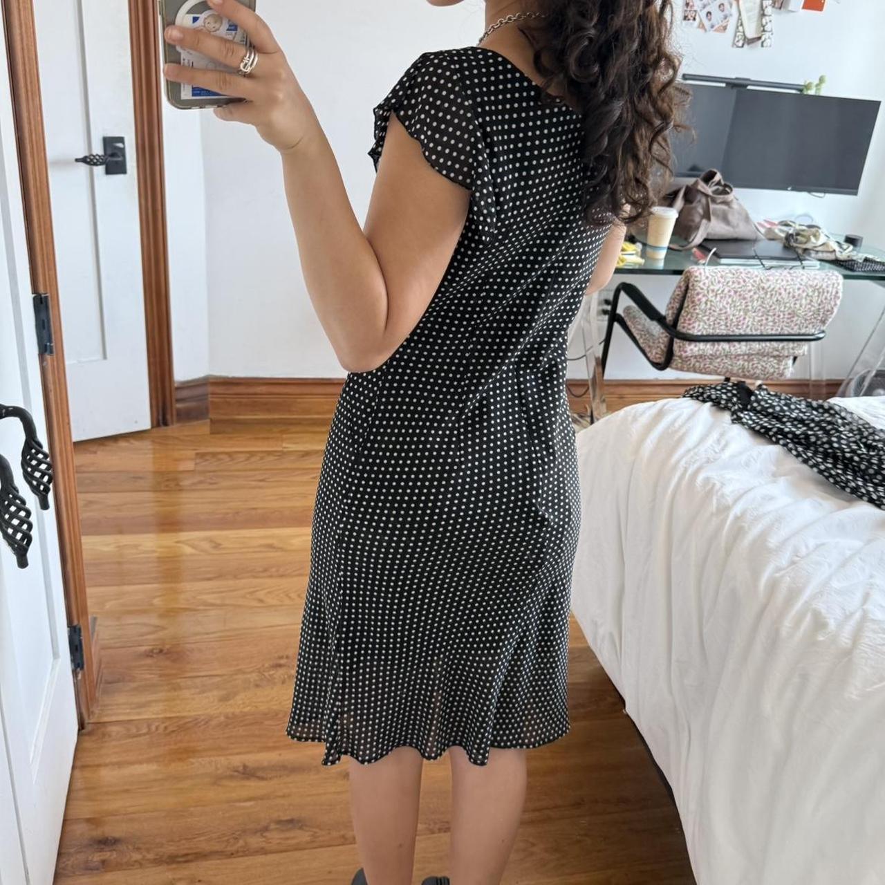 Black Polka Dot Ruched V-Neck Midi Dress