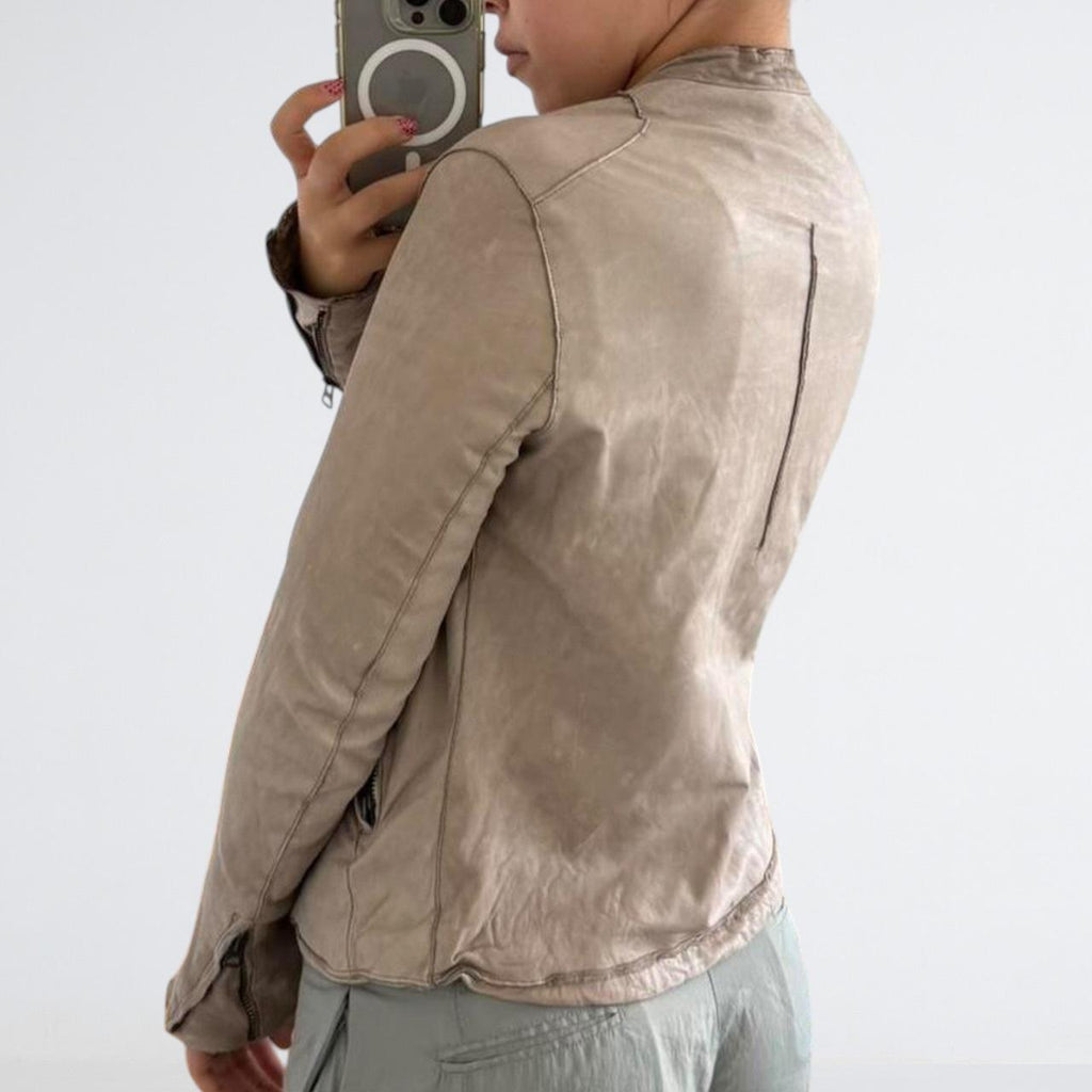 Grey Brown Genuine Leather Motorcycle Jacket