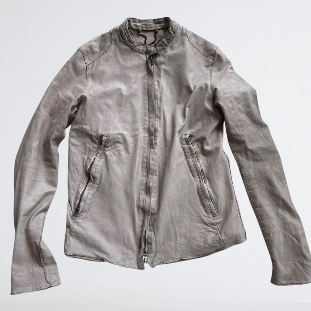 Grey Brown Genuine Leather Motorcycle Jacket