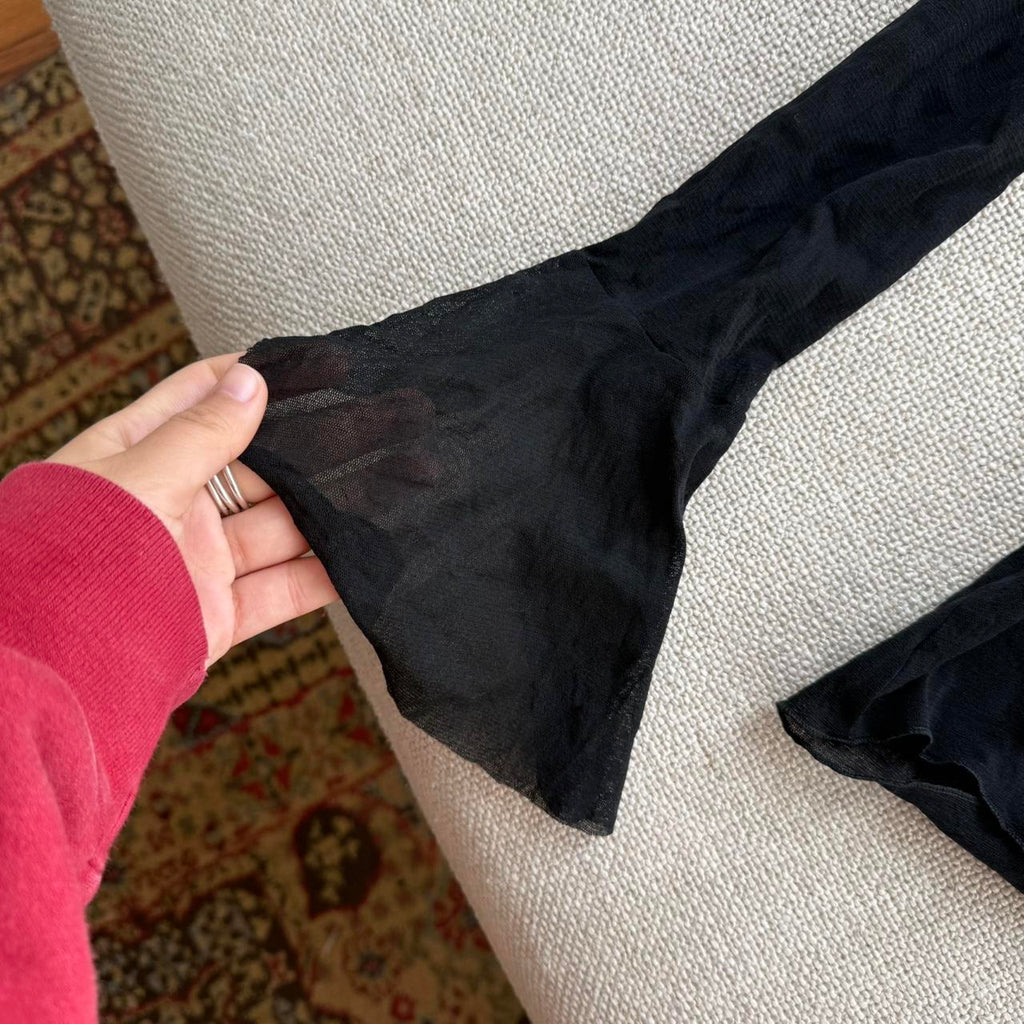 Black Sheer Mesh Ruffle Cuff Top