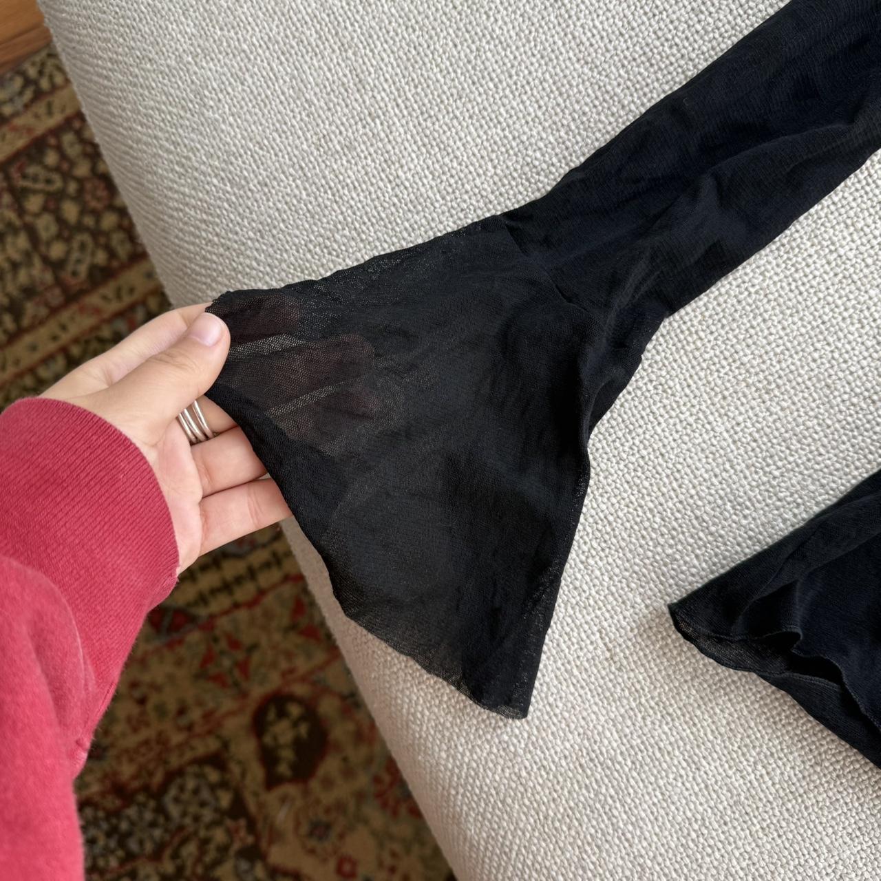 Black Sheer Mesh Ruffle Cuff Top