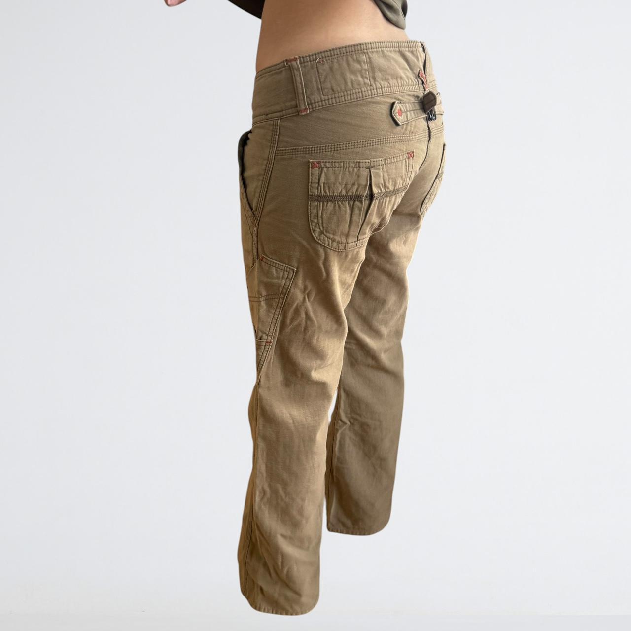 Betty Smith Khaki Low-Rise Buckle-Back Pants