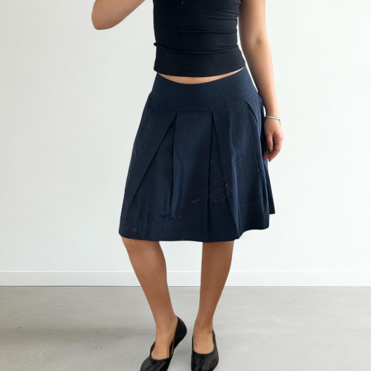 yoshie inaba L'EQUIPE Navy Pleated Midi Skirt