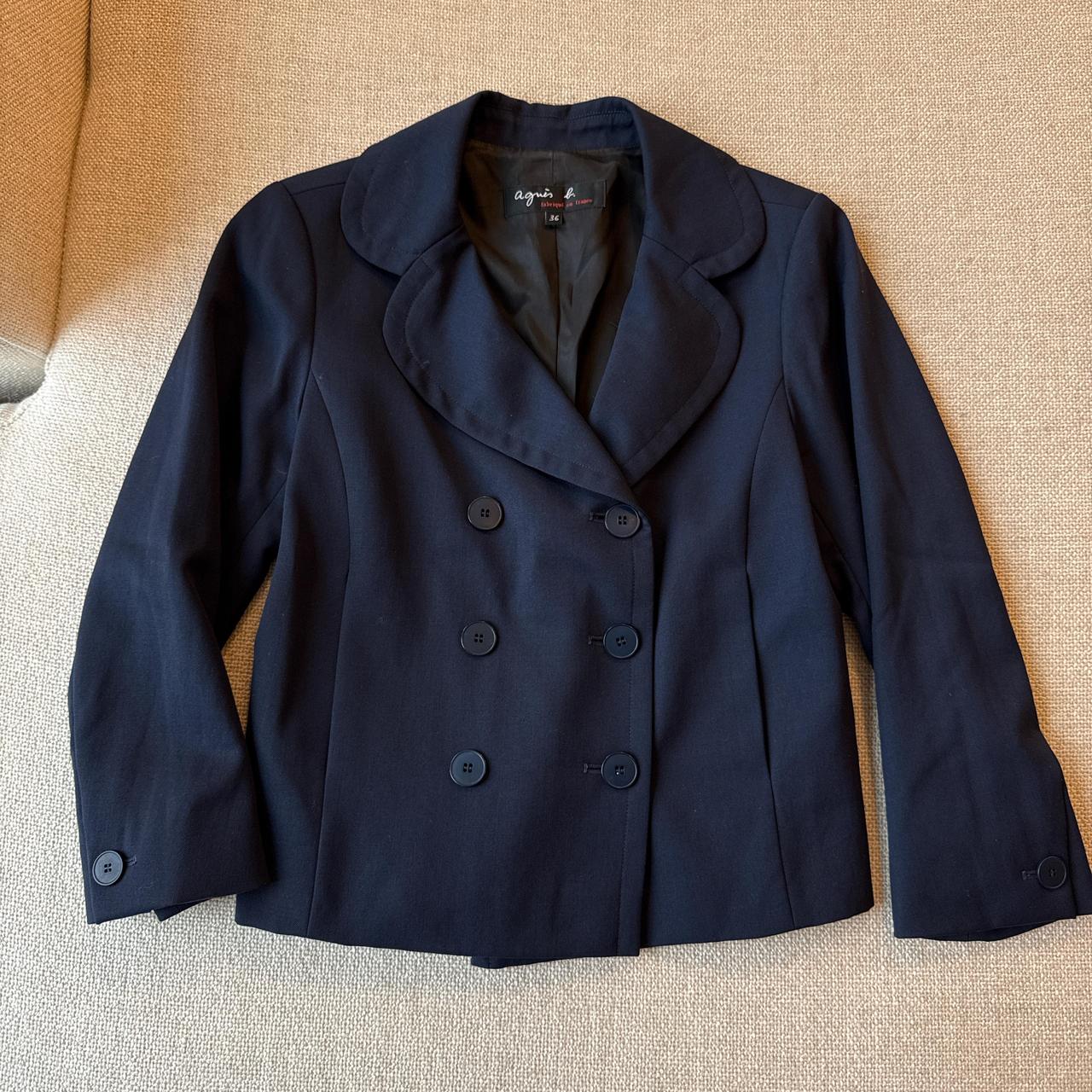 Agnès B Navy Wool Cropped Peacoat