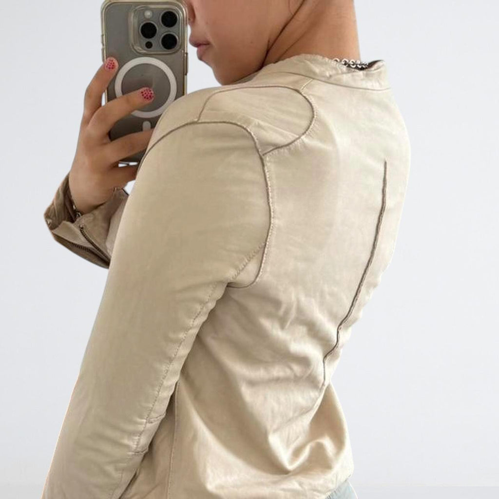 Cream Genuine Leather Motorcycle Jacket