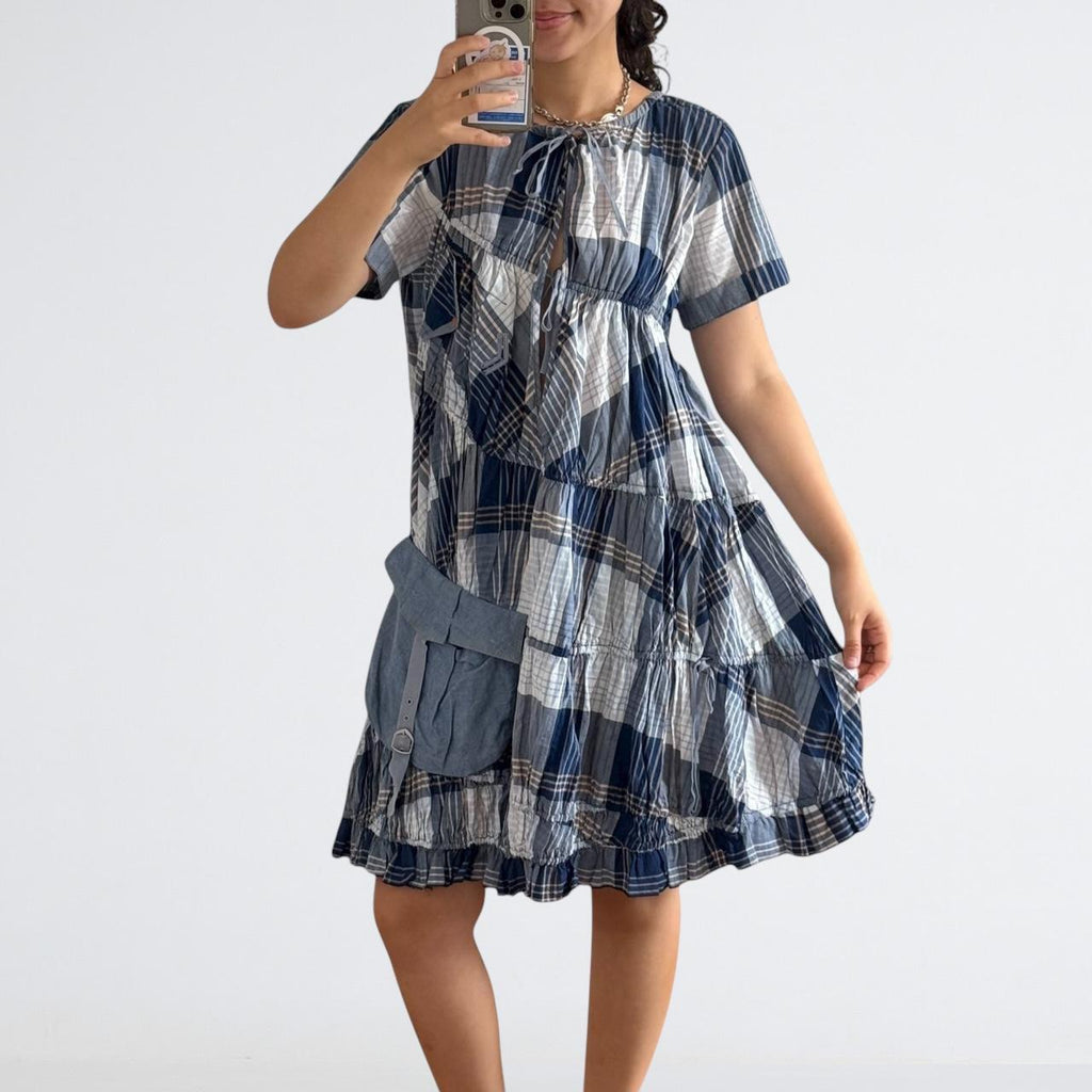 Marithé + François Girbaud Blue Plaid Tie Dress