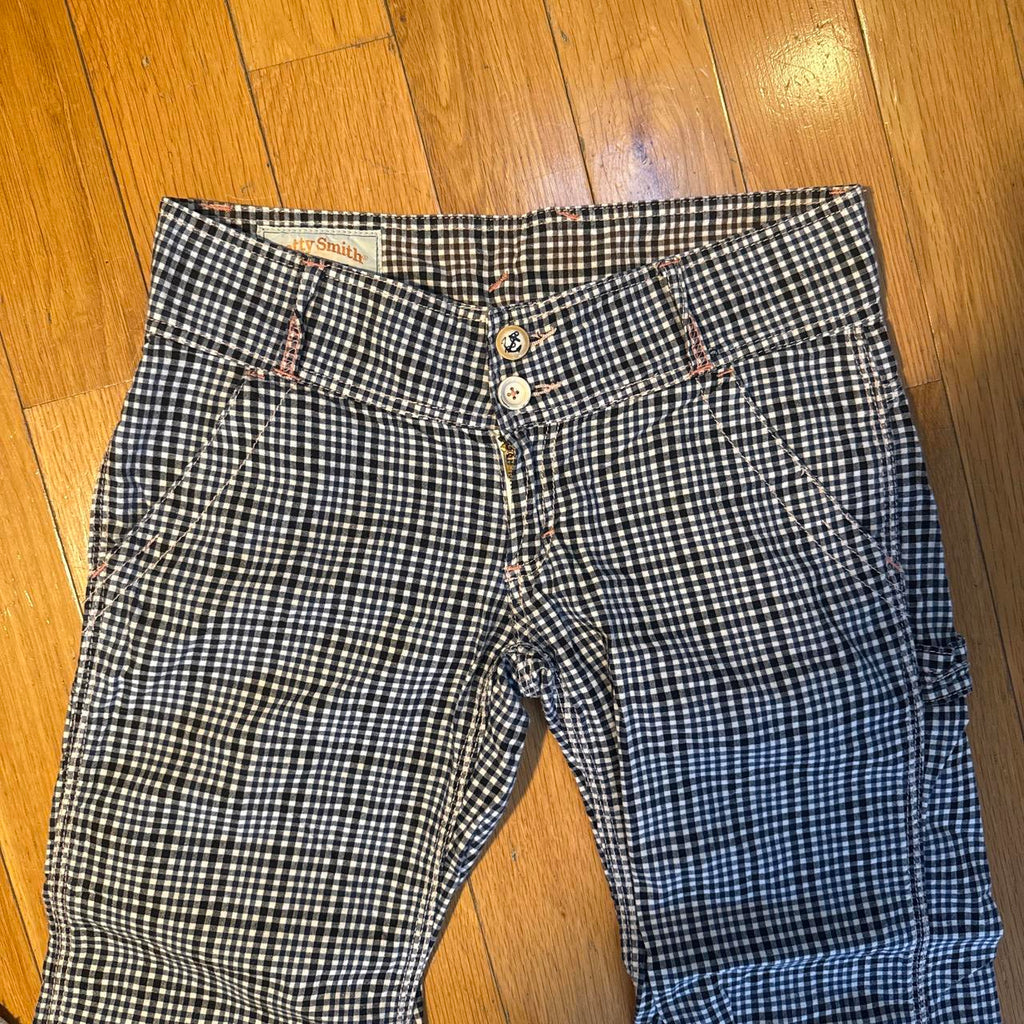 Betty Smith Navy Gingham Low-Rise Buckle-Back Pants