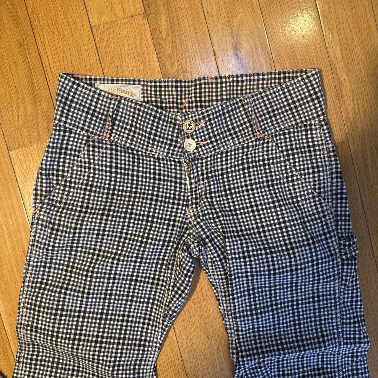 Betty Smith Navy Gingham Low-Rise Buckle-Back Pants