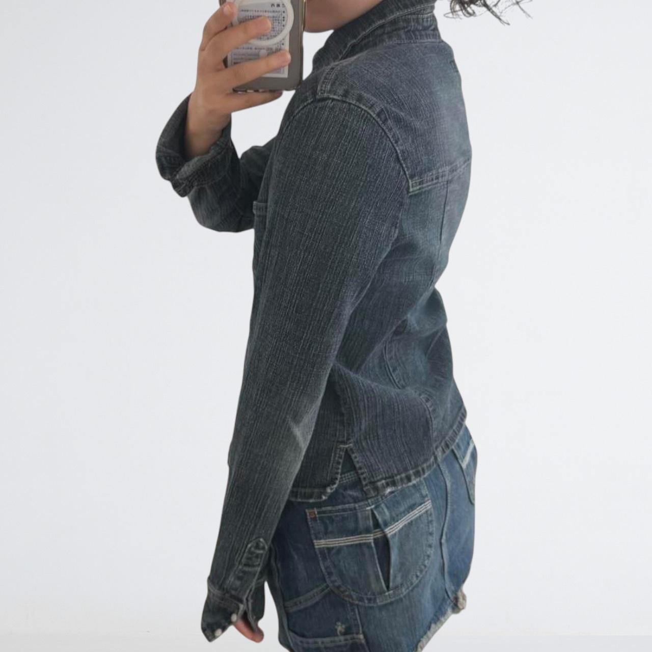 Y2K Mid-Wash Denim Snap-Front Shirt