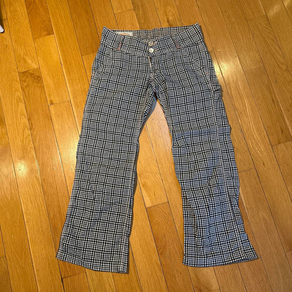 Betty Smith Navy Gingham Low-Rise Buckle-Back Pants