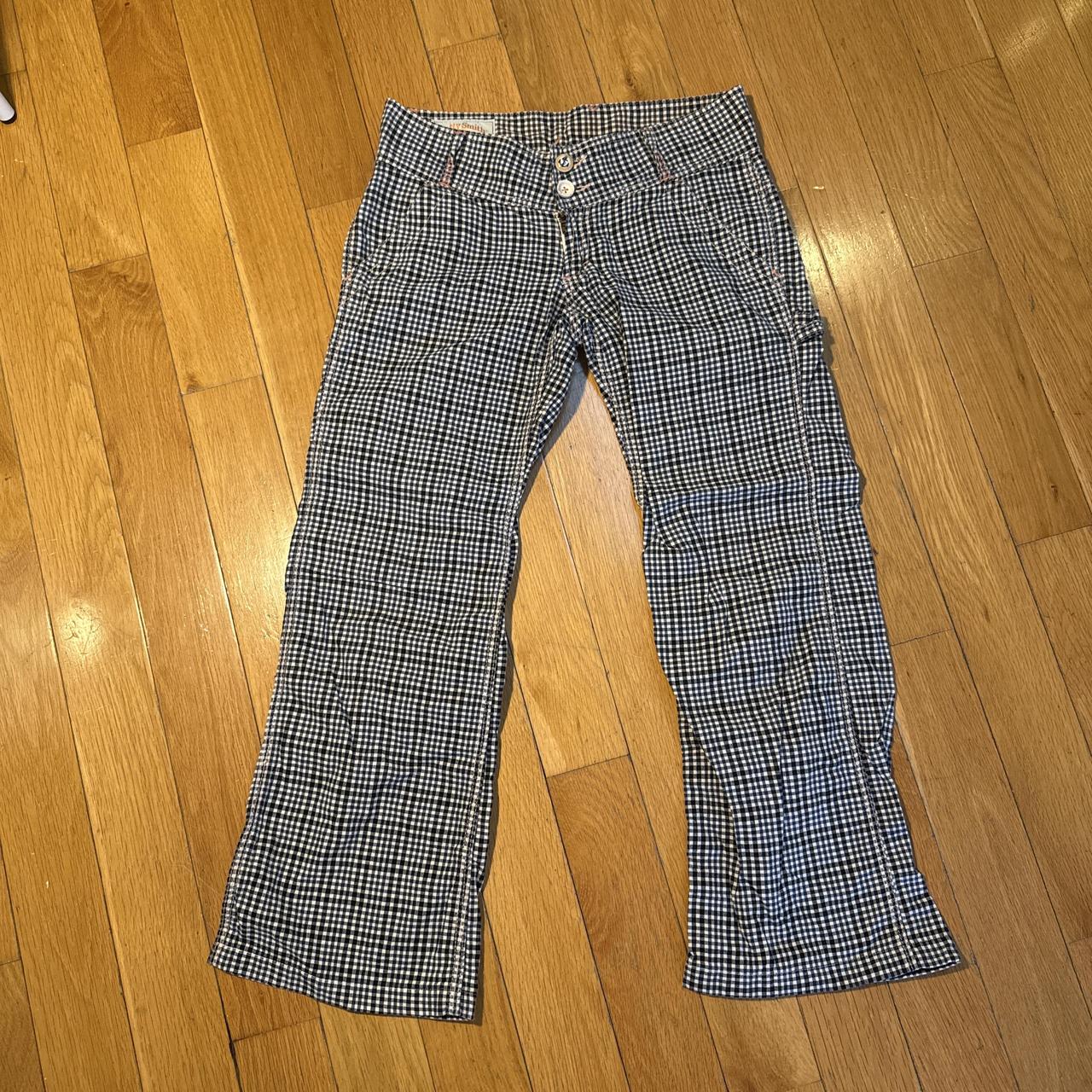 Betty Smith Navy Gingham Low-Rise Buckle-Back Pants