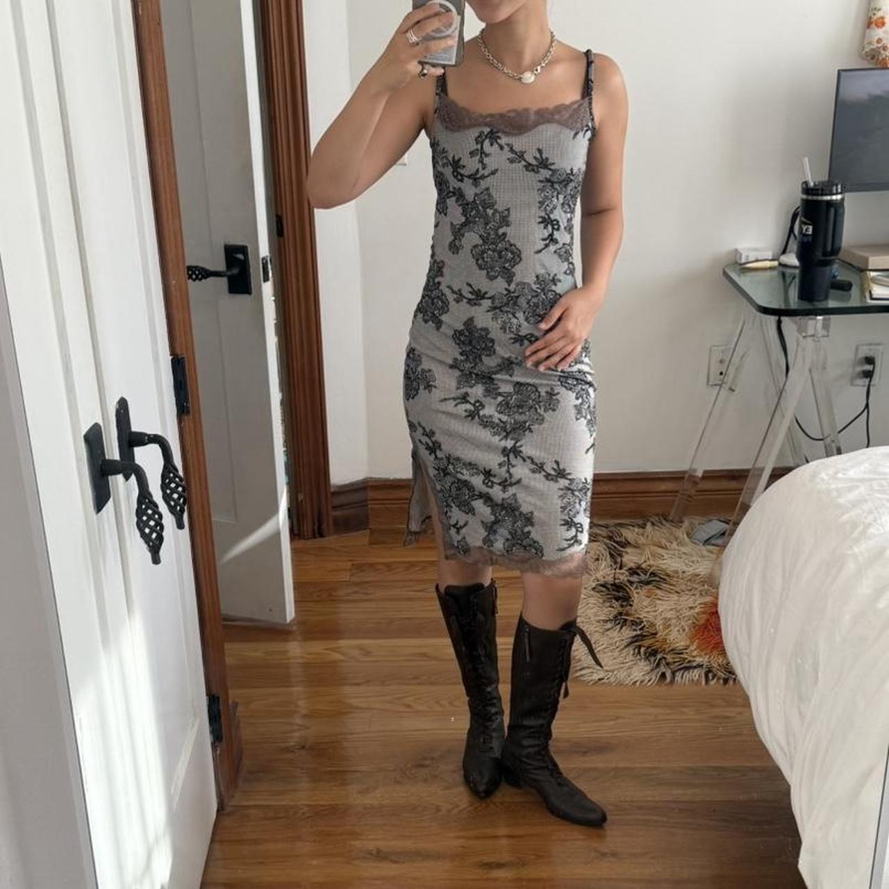 Morgan de Toi Lace Print Mesh Slip Dress