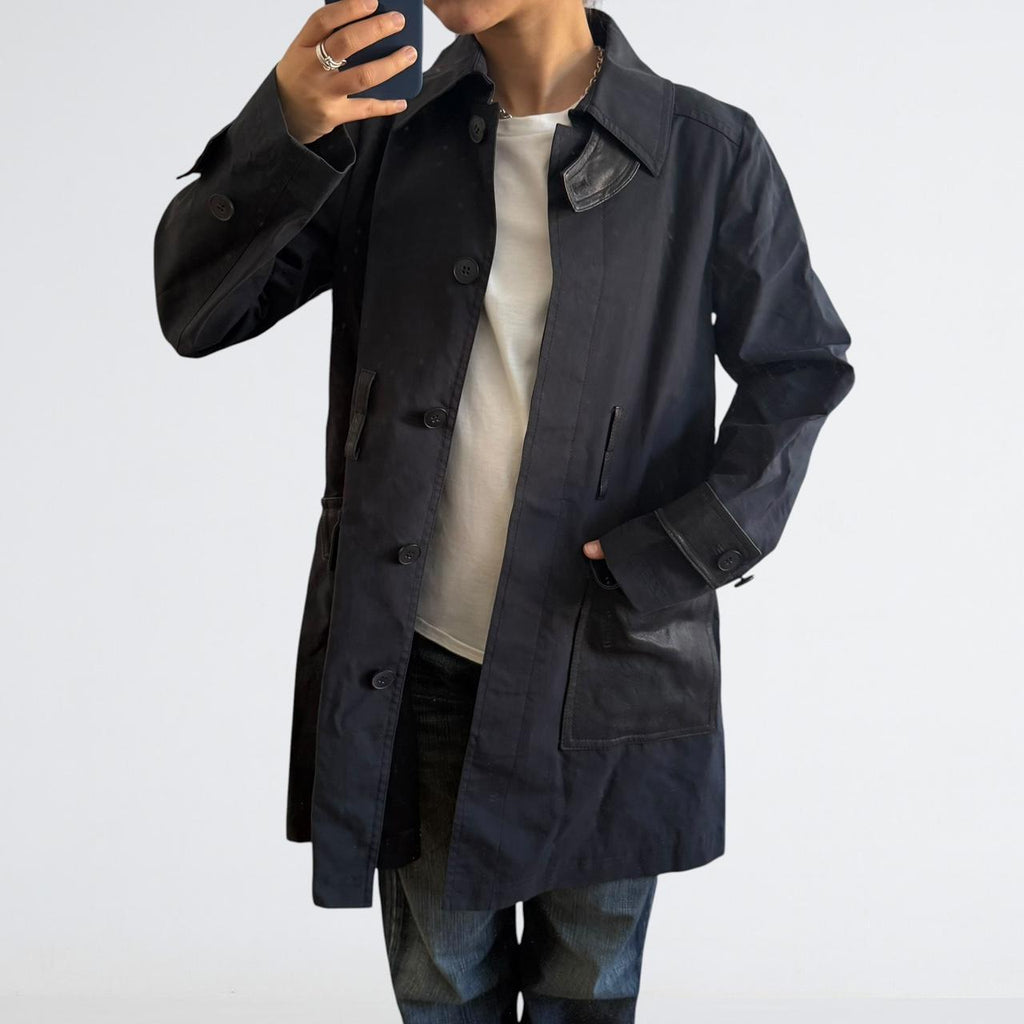 Theory Navy Leather-Trim Cotton Trench Coat