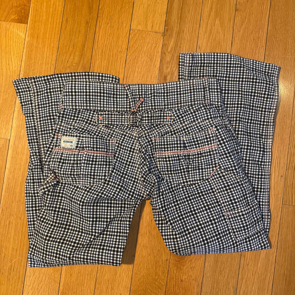 Betty Smith Navy Gingham Low-Rise Buckle-Back Pants