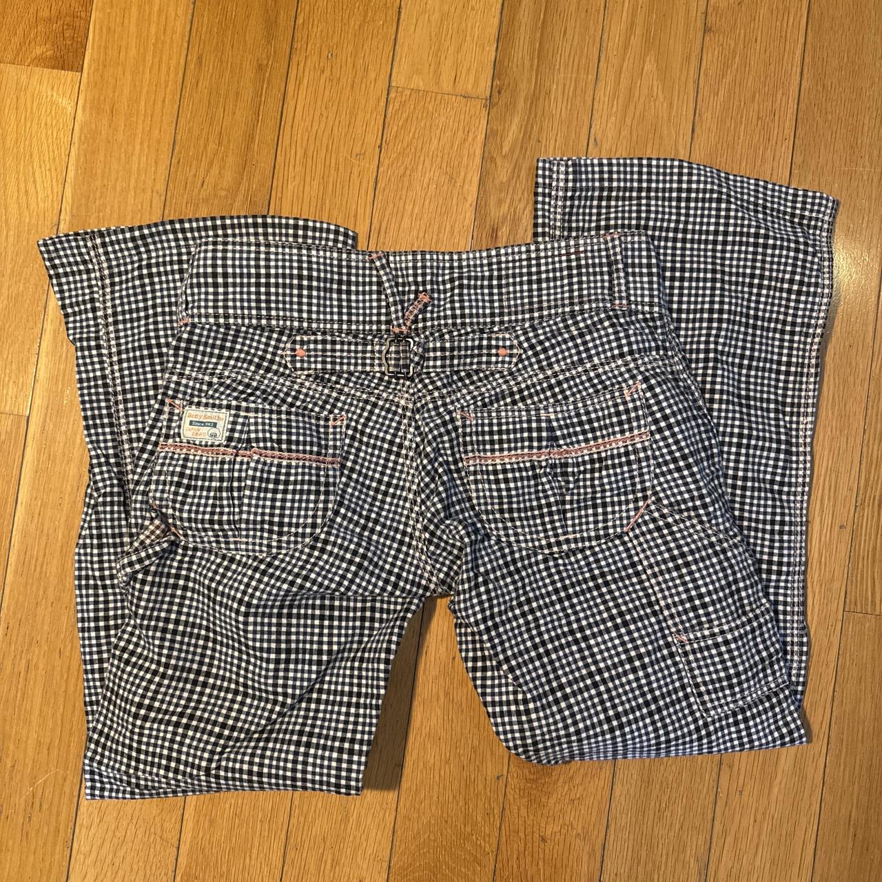 Betty Smith Navy Gingham Low-Rise Buckle-Back Pants