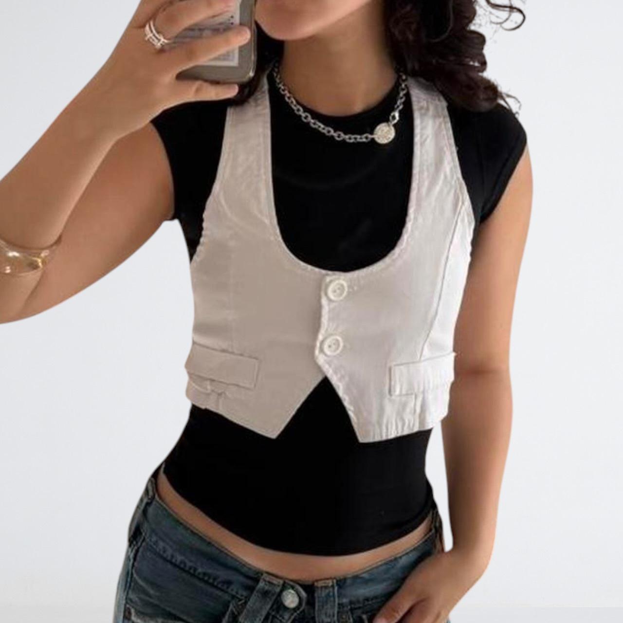 White Cropped Y2K Waistcoat Vest