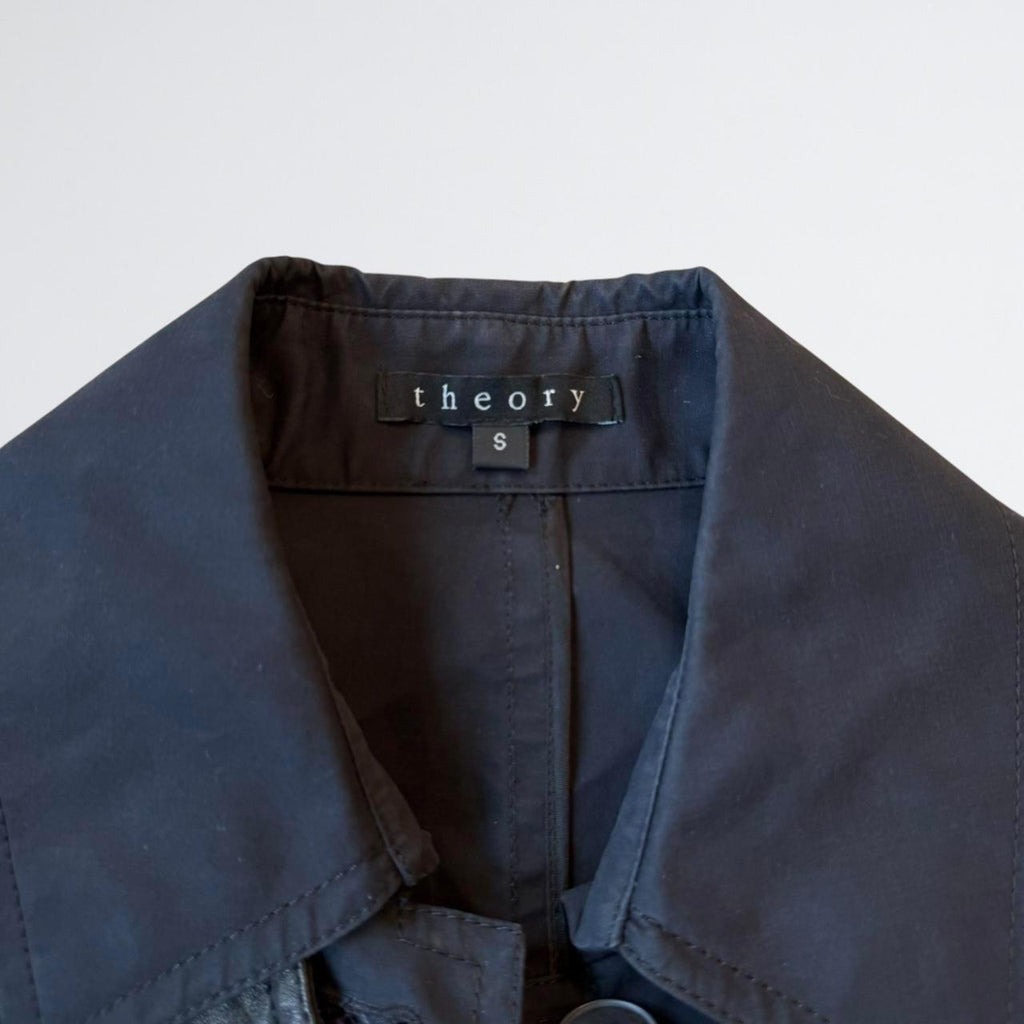Theory Navy Leather-Trim Cotton Trench Coat