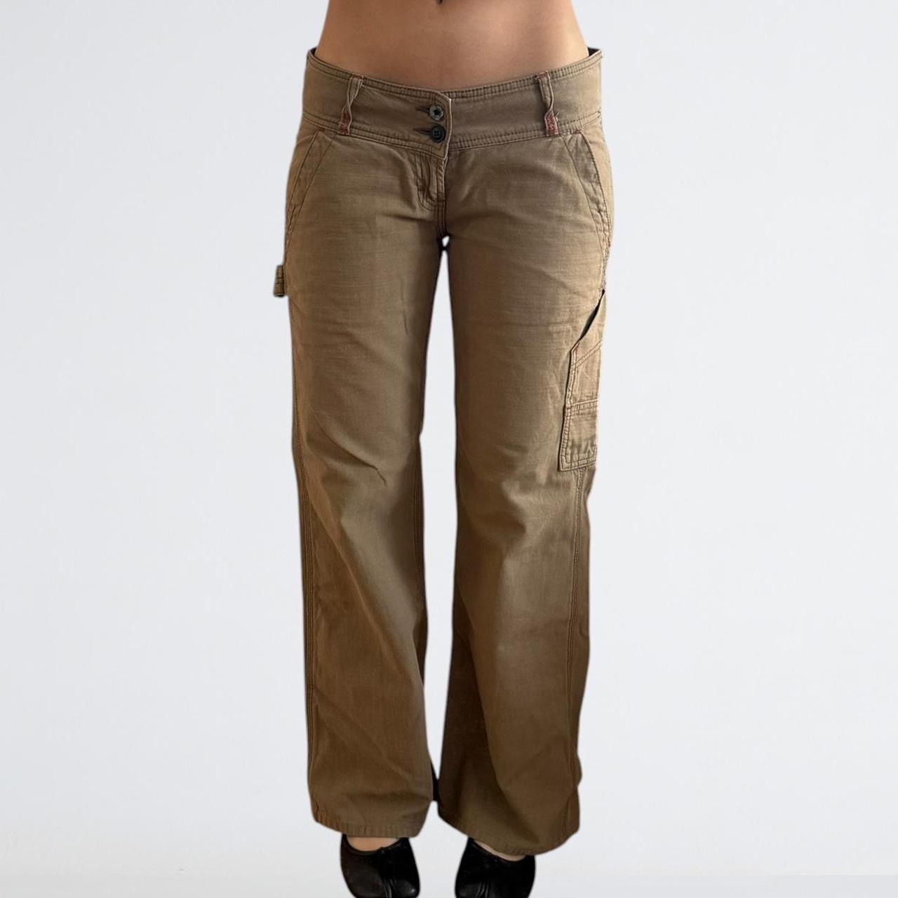 Betty Smith Khaki Low-Rise Buckle-Back Pants