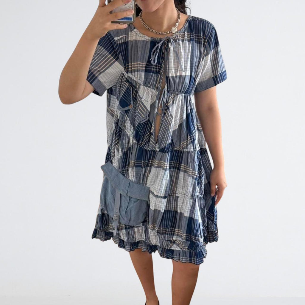 Marithé + François Girbaud Blue Plaid Tie Dress