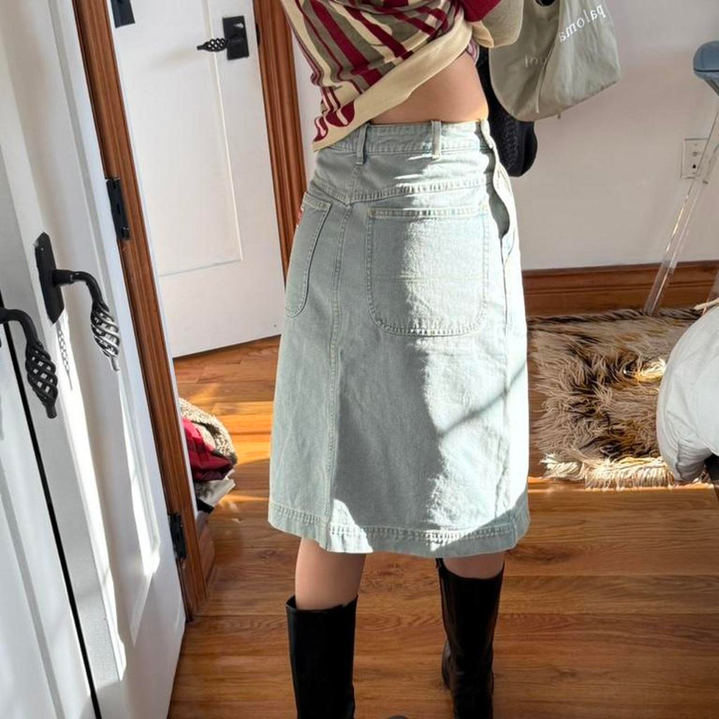Kenzo Floral Embroidered Denim Cargo Skirt