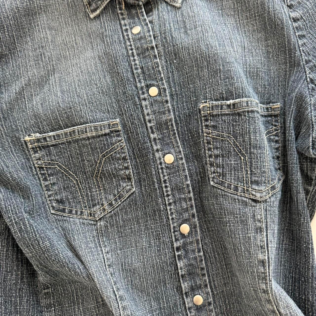 Y2K Mid-Wash Denim Snap-Front Shirt