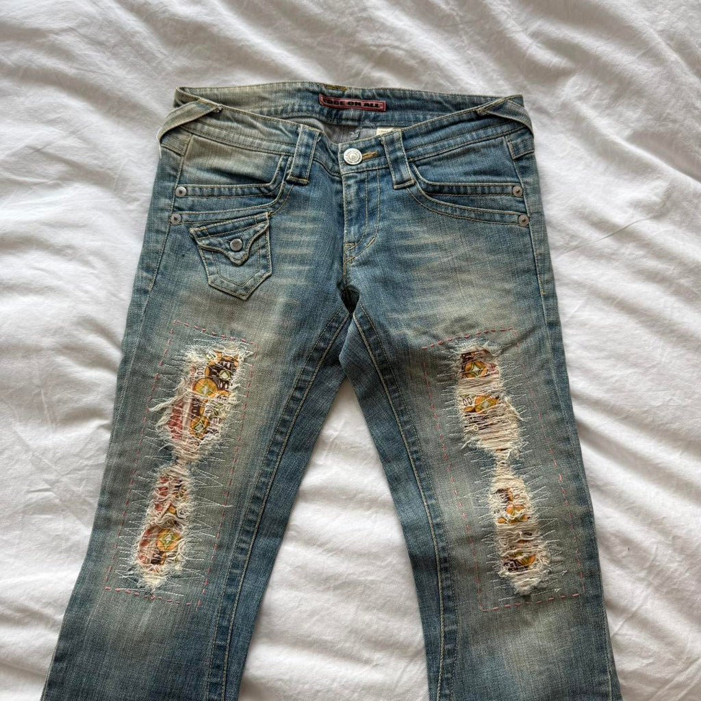 Patchwork Japanese Y2K Low-Rise Bootcut Jeans