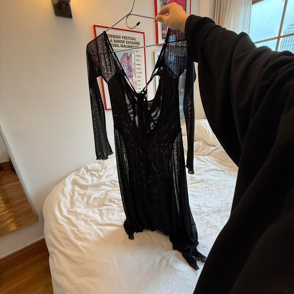 Calyx Pirouette Black Mesh Backless Dress