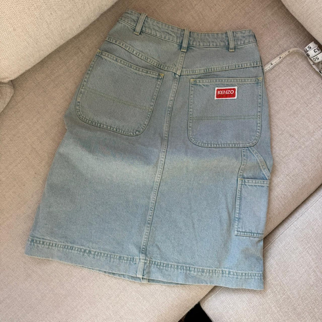 Kenzo Floral Embroidered Denim Cargo Skirt