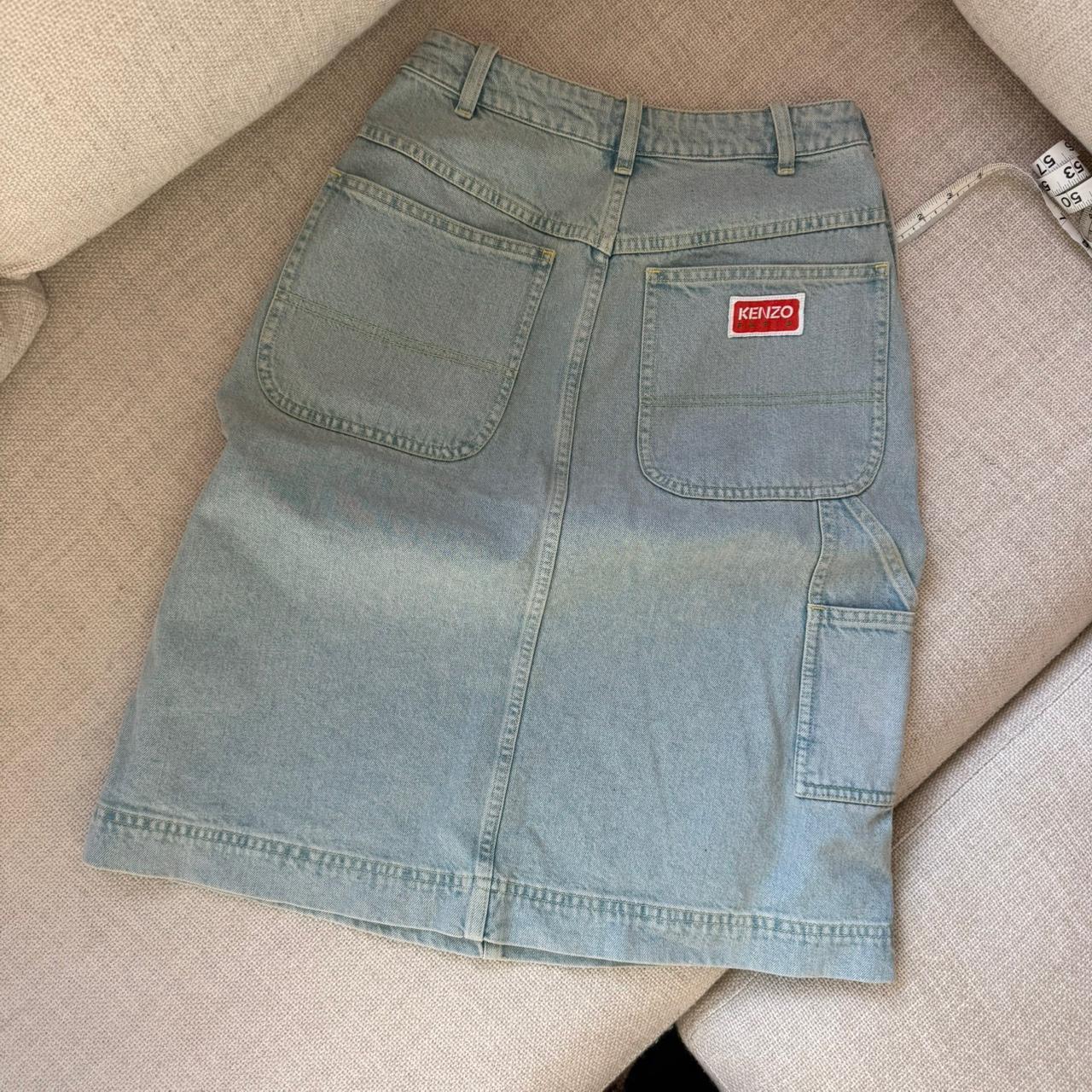 Kenzo Floral Embroidered Denim Cargo Skirt