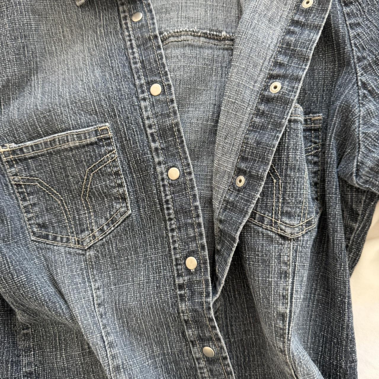 Y2K Mid-Wash Denim Snap-Front Shirt