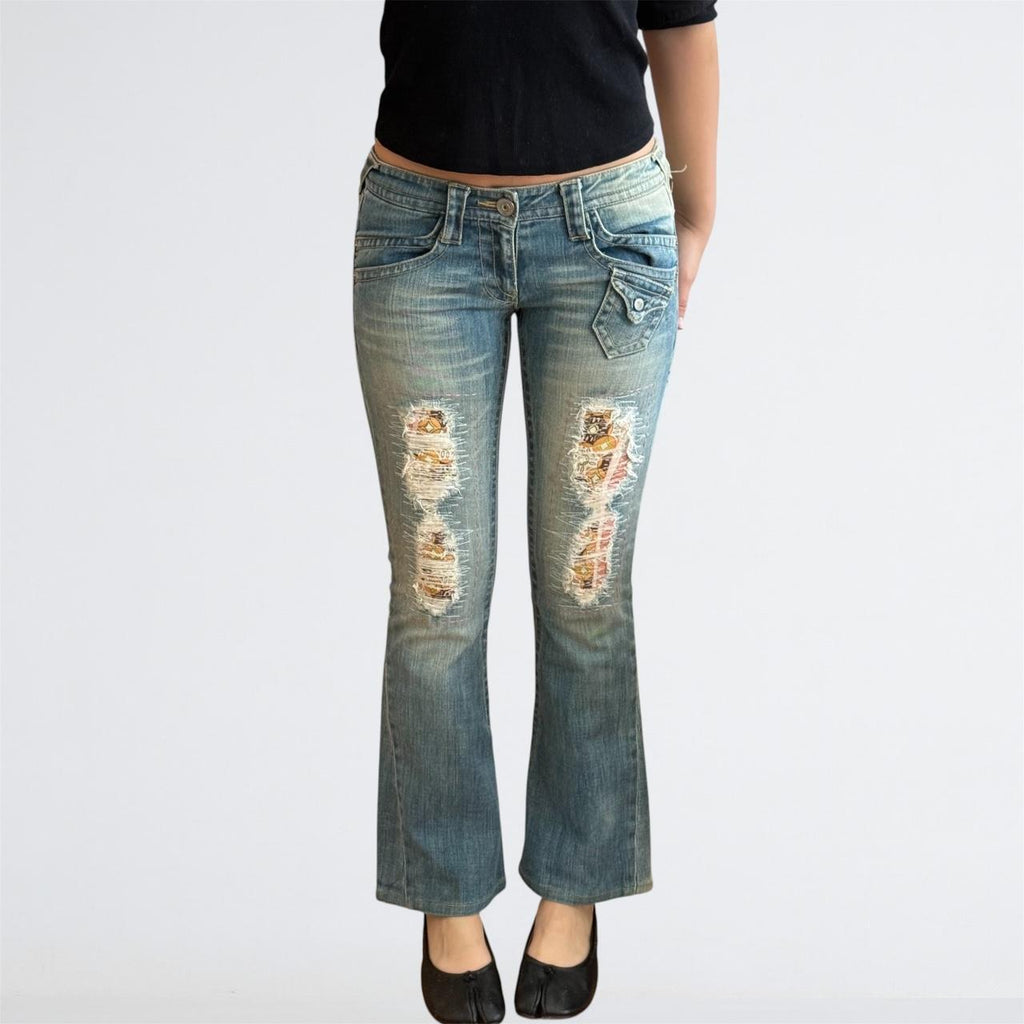 Patchwork Japanese Y2K Low-Rise Bootcut Jeans