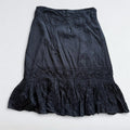 Y2K Black Embroidered Ruffle Midi Skirt