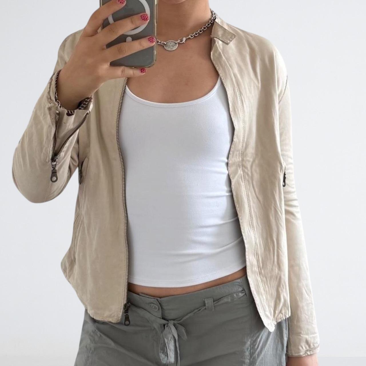 Cream Genuine Leather Motorcycle Jacket
