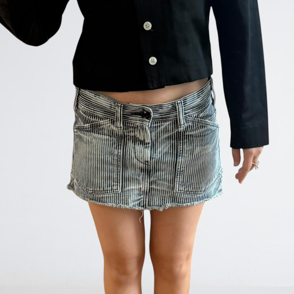 Rodeo Crowns Y2K Hickory Stripe Denim Mini Skirt