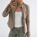 Grey Brown Genuine Leather Motorcycle Jacket