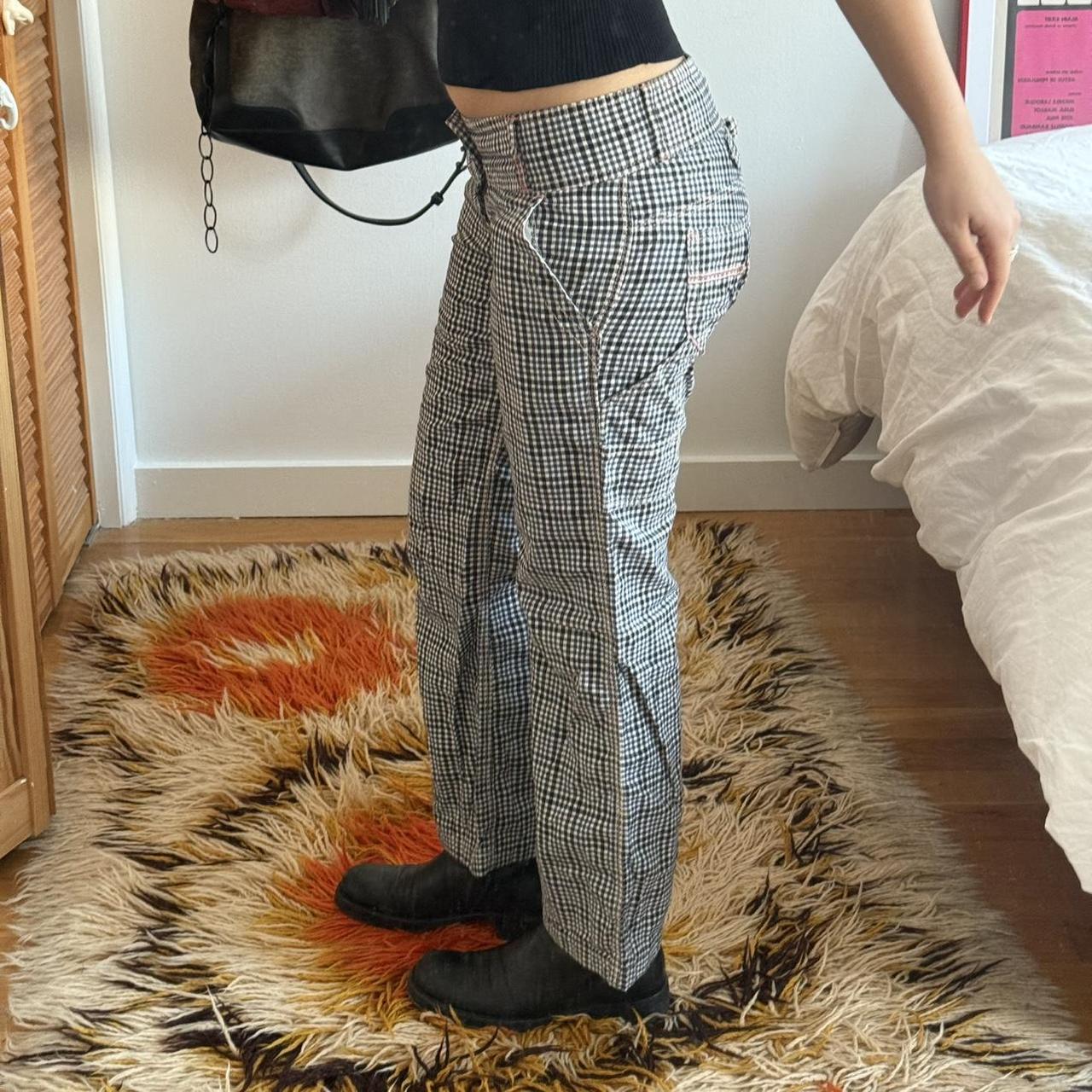 Betty Smith Navy Gingham Low-Rise Buckle-Back Pants