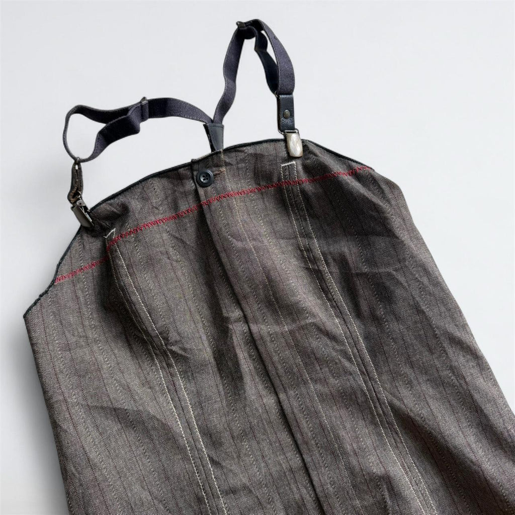 Vintage Brown Striped Apron Midi Dress