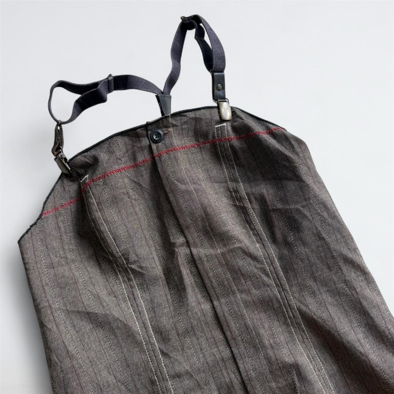 Vintage Brown Striped Apron Midi Dress