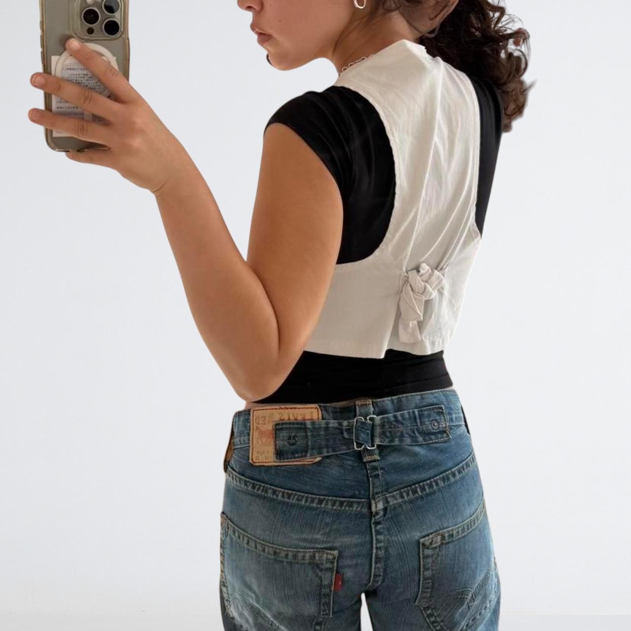 White Cropped Y2K Waistcoat Vest