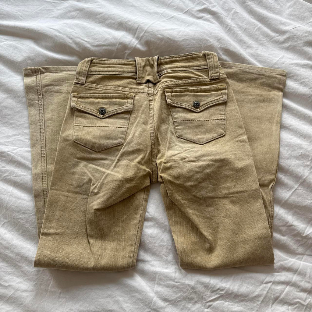 Tan Low-Rise Flare Jeans