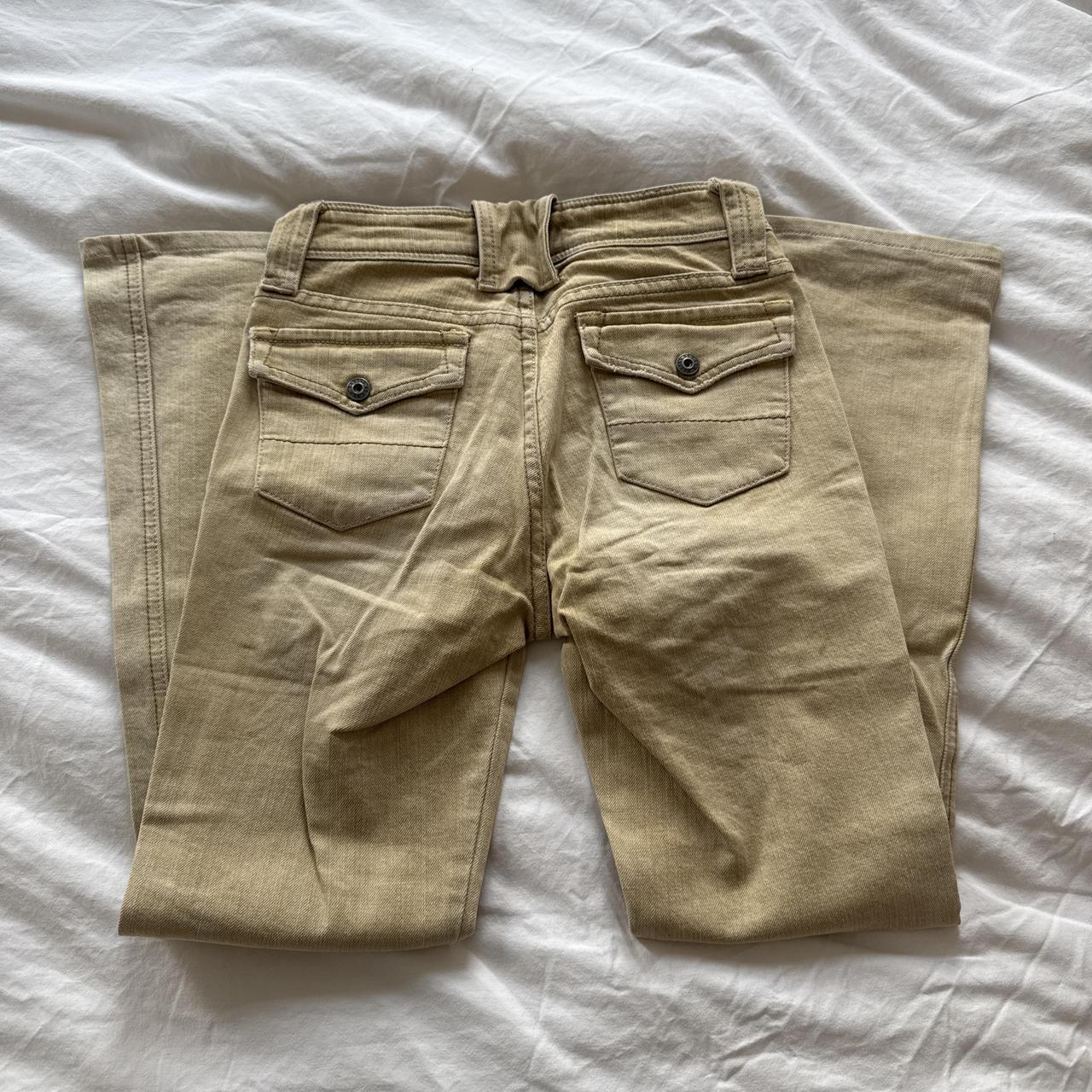 Tan Low-Rise Flare Jeans
