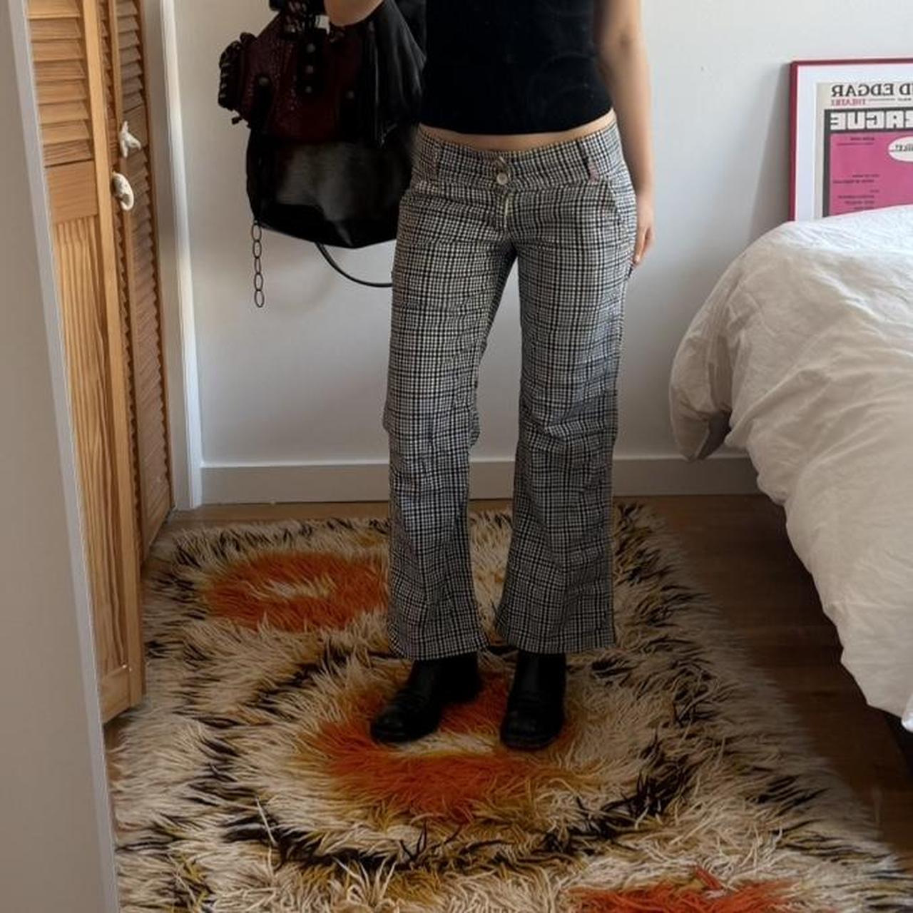 Betty Smith Navy Gingham Low-Rise Buckle-Back Pants