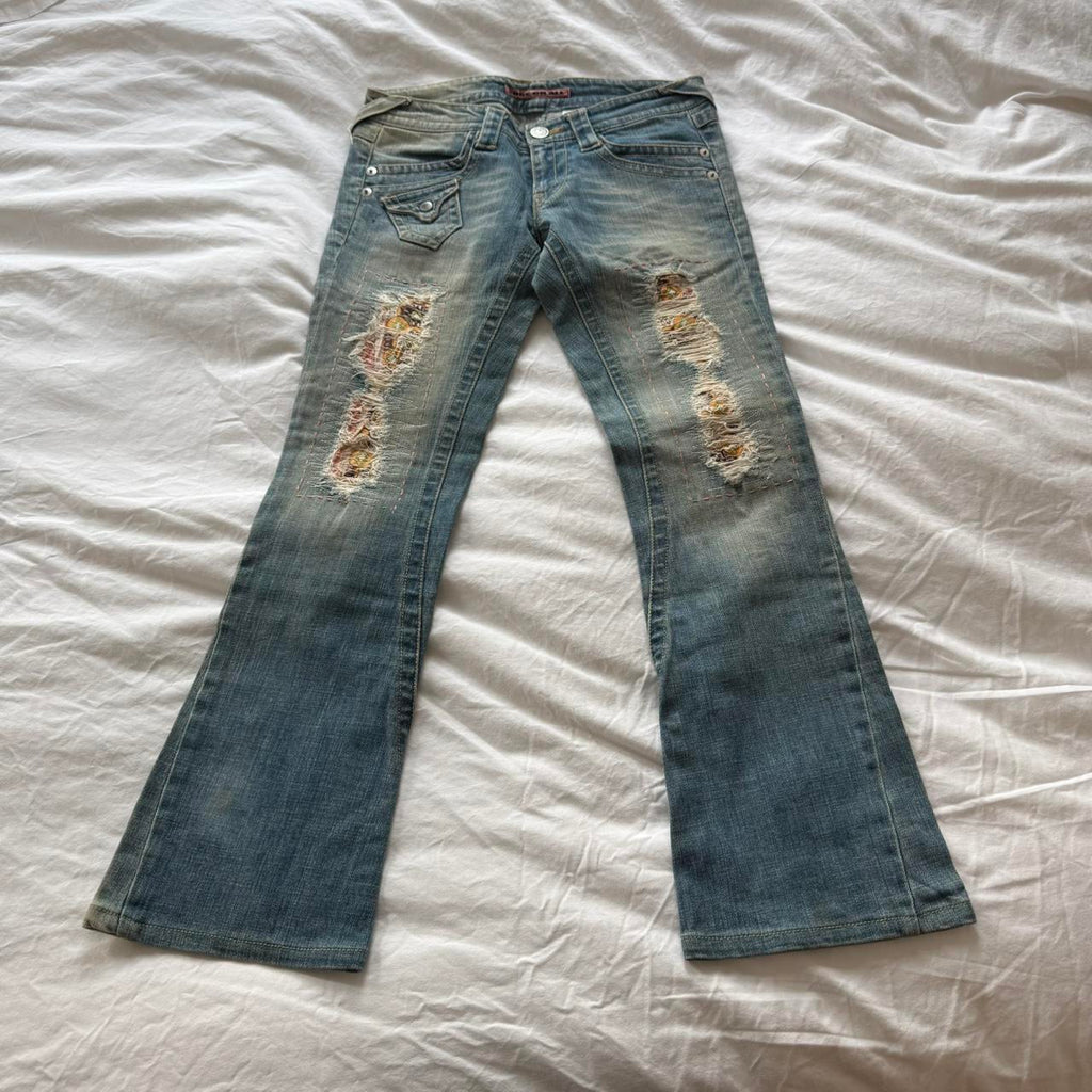 Patchwork Japanese Y2K Low-Rise Bootcut Jeans