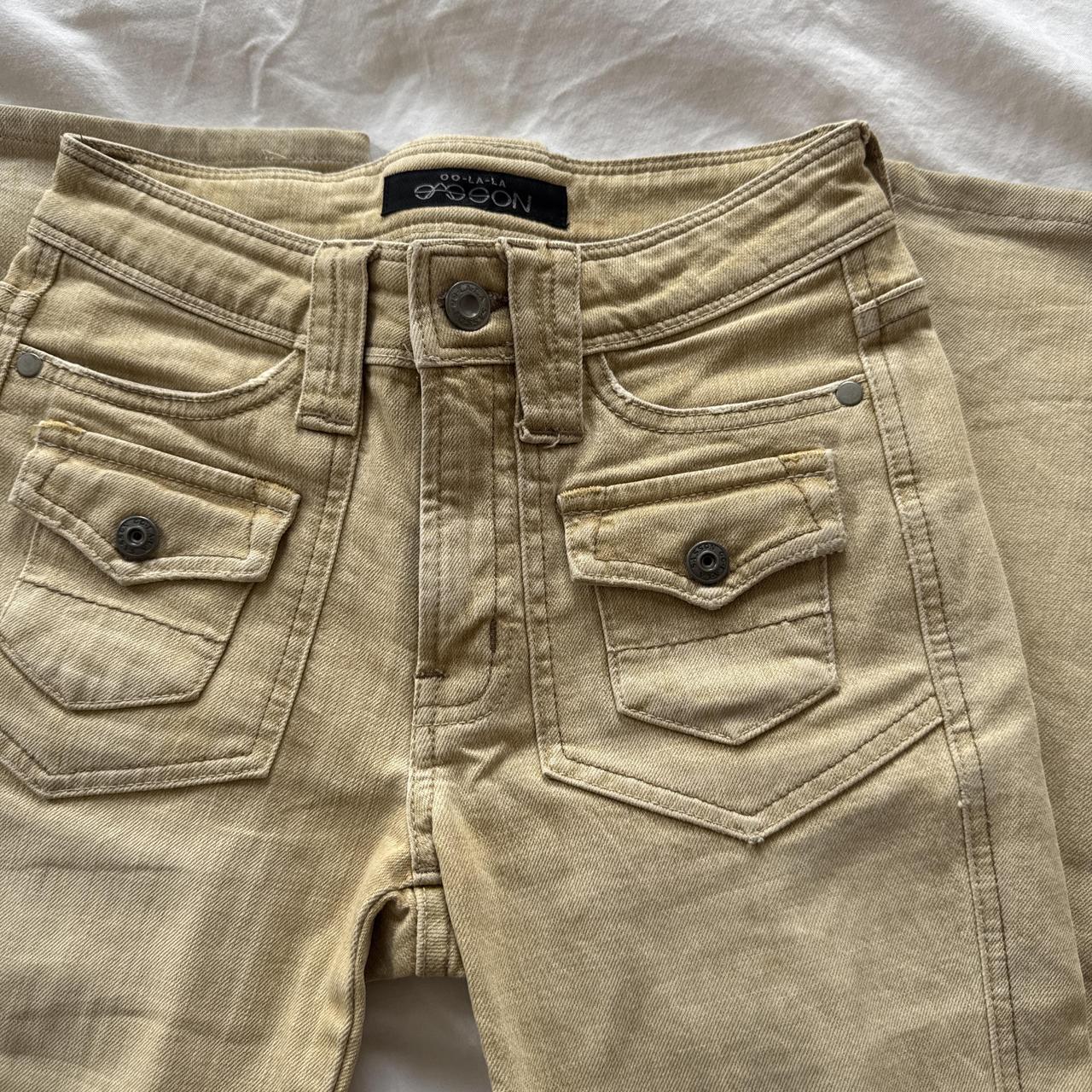 Tan Low-Rise Flare Jeans