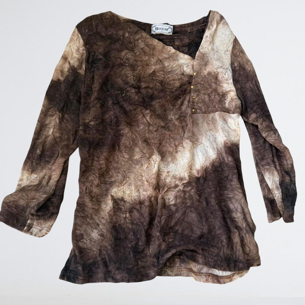 Brown Mesh Top with Gold Stud Detail