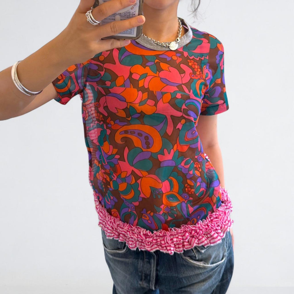 Comme des Garçons Tricot Floral Ruffle Mesh Top