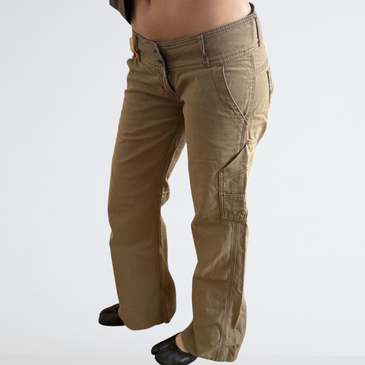 Betty Smith Khaki Low-Rise Buckle-Back Pants