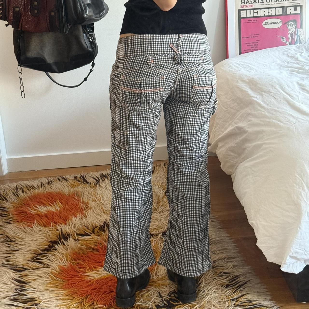 Betty Smith Navy Gingham Low-Rise Buckle-Back Pants