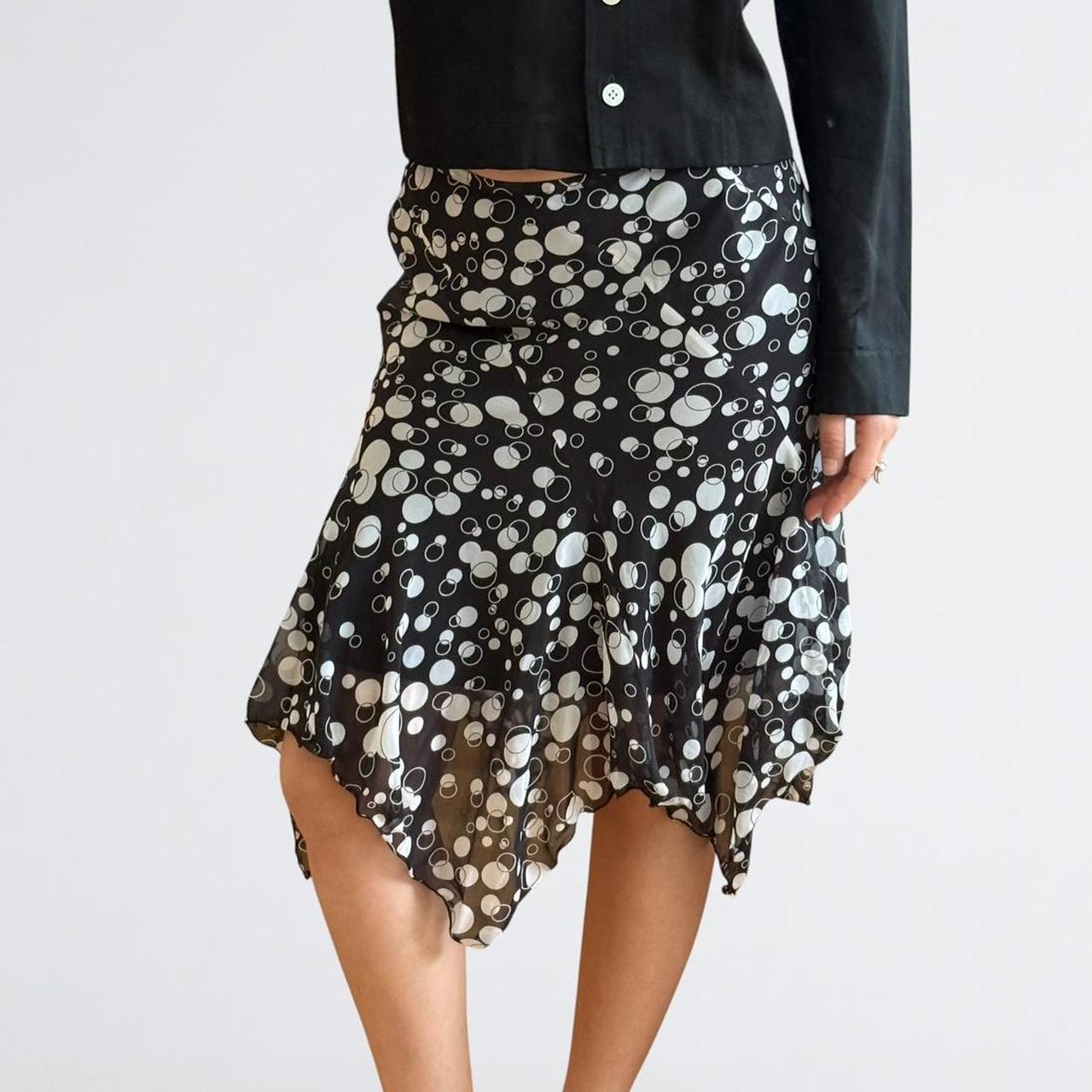 Black & White Polka Dot Asymmetric Midi Skirt